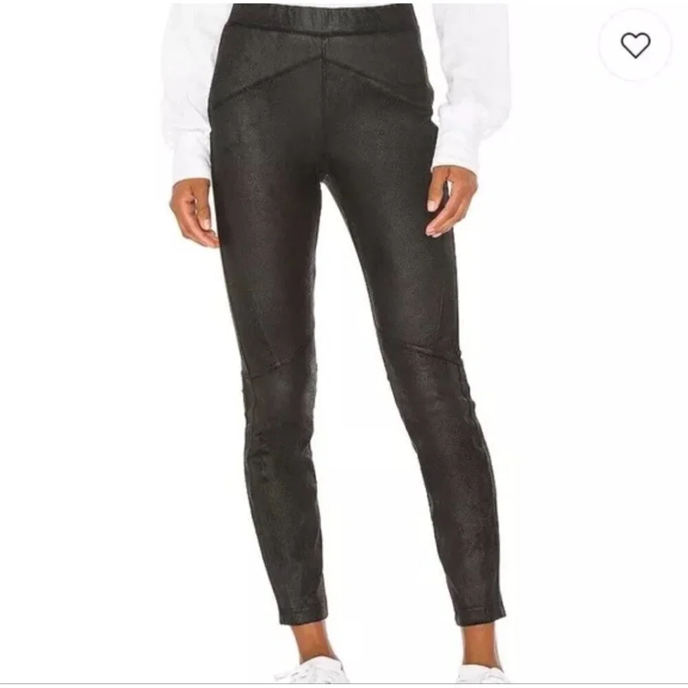 Free People Size Medium Midnight Vegan Suede Skinny Black High Rise Leggings